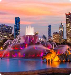 Chicago skyline with Crown Fountain