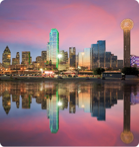Houston skyline with water reflection