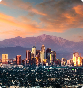 Los Angeles skyline with mountains
